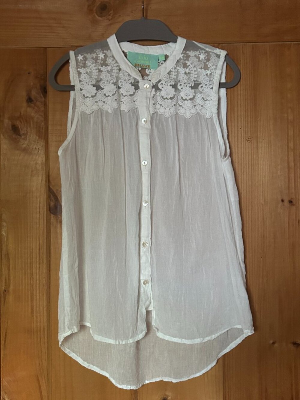 Sheer and lace sleeveless white top (Size S/M)